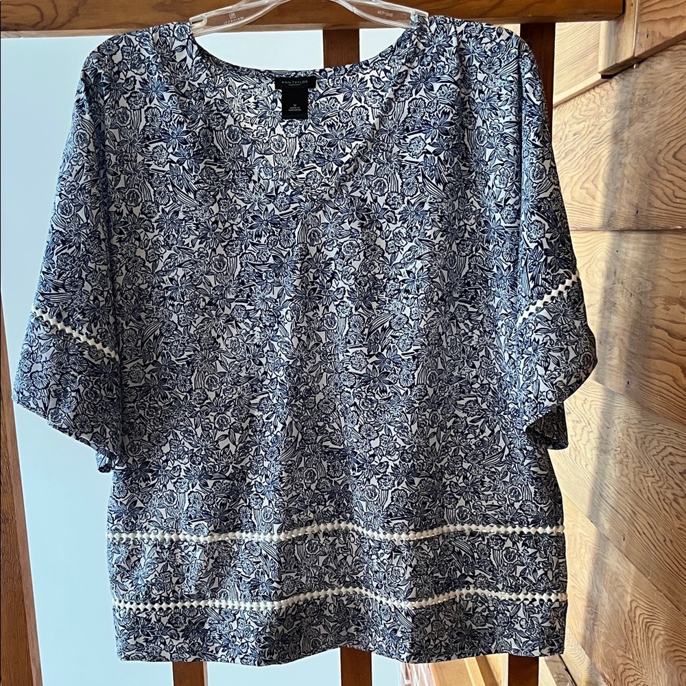 Ann Taylor Blue and White Floral Blouse